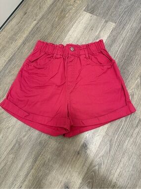 H&M Hot Pink High-Rise Elastic Waist Cuffed Jean Shorts